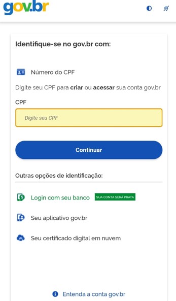 Tela de login gov.br para fazer declaração de imposto de renda pelo celular